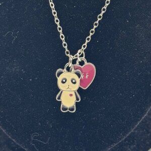 Panda Pendant Necklace Silver Tone Chain Heart Charm BFF Gift Jewelry Friendship